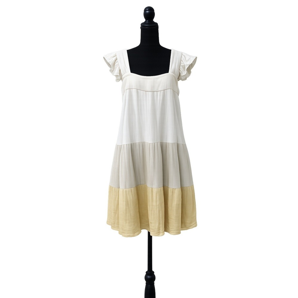 VICI Babydoll Dress Large Multicolor Tiered Gauze Flutter Sleeve Cottagecore